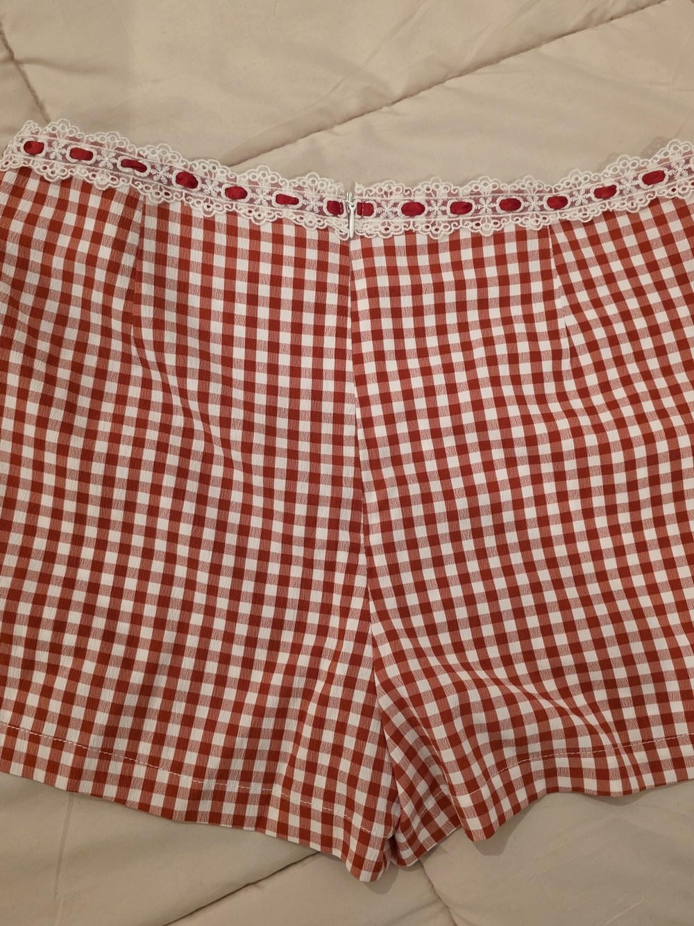 Peppermayo Red and White Gingham Lace-Trim Top with Bow - Picture 4 of 4